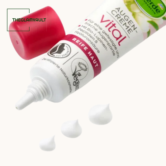 Eye cream bottle with visible branding on a white background