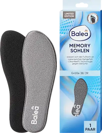 Balea memory foam insoles with packaging on a white background