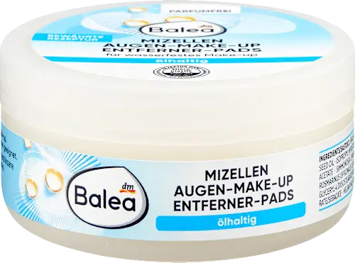 Balea eye makeup remover pads container with blue and white label