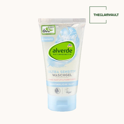 Tube of alverde ultra sensitive wash gel on a white background