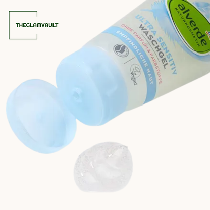 Tube of Alverde Ultra Sensitiv Waschgel with a small amount of gel on a white background