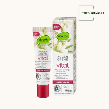 Alverde Augen-Creme vital cream tube and packaging on a white background