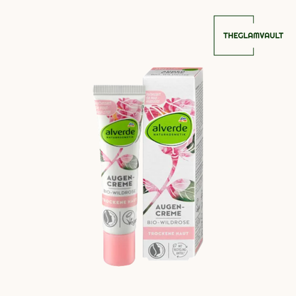 Alverde eye cream with packaging on a white background