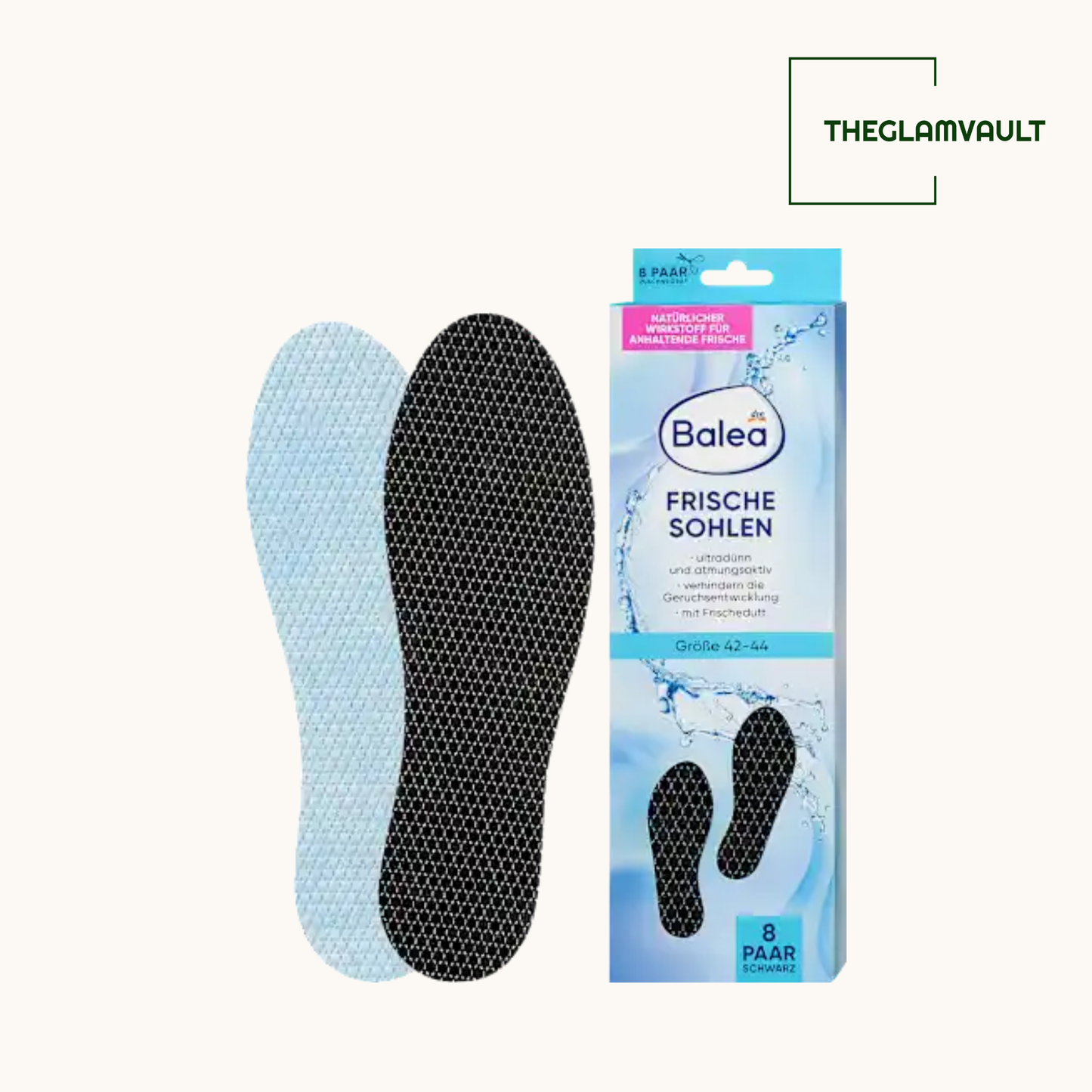 Balea Black Fresh Insoles Size 42–44 (8 Pairs), 16 pcs