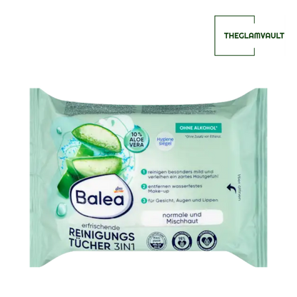 Balea 3in1 Refreshing Makeup Remover Wipes, 25 pcs