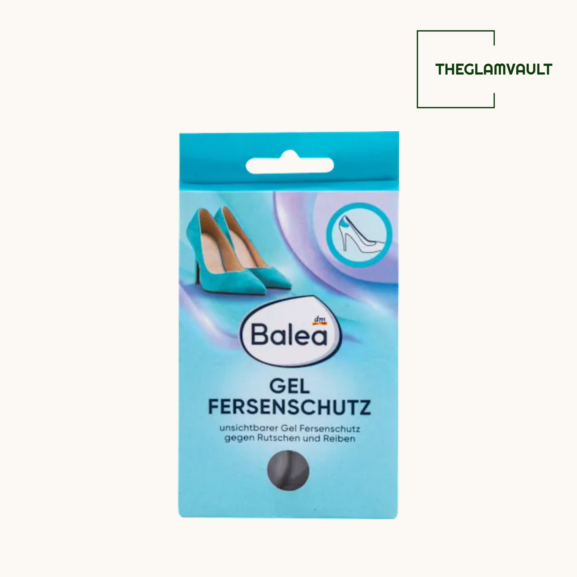 Balea gel packaging for foot protection with high heels illustration on a white background