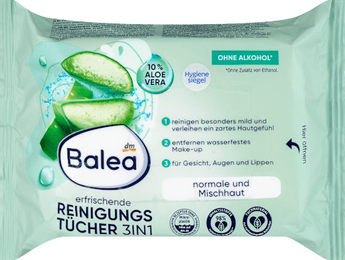 Balea 3in1 Refreshing Makeup Remover Wipes, 25 pcs