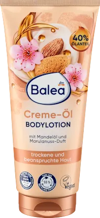 Balea Creme-Oel body lotion with almond and marula oil scent on a white background