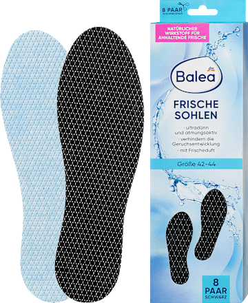 Balea Black Fresh Insoles Size 42–44 (8 Pairs), 16 pcs