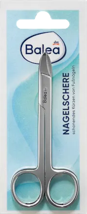 Balea nail scissors on a blue packaging background
