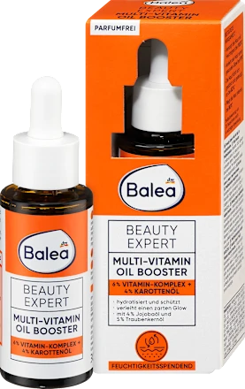 Balea Multi-Vitamin Oil Booster with dropper and packaging on a white background