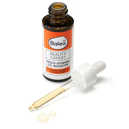 Balea multi-vitamin oil booster bottle with dropper on a white background