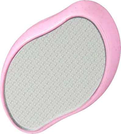Pink handheld scrubber with a textured surface on a white background