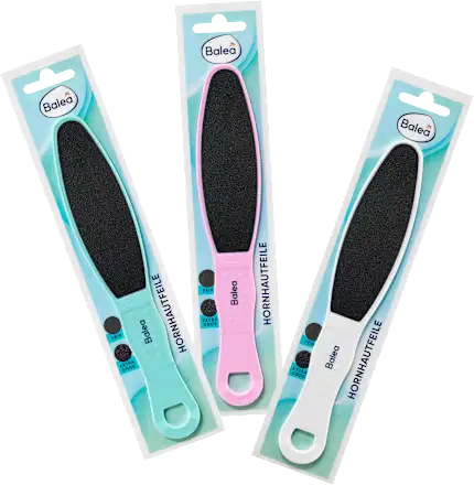 Three nail files in packaging with 'Balea' branding on a white background.