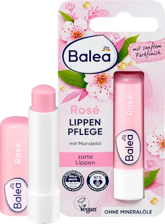 Balea rose lip care set with packaging on a white background