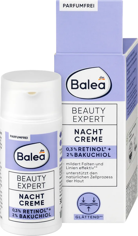Balea Beauty Expert Nacht Creme with packaging on a white background