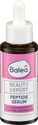 Balea Beauty Expert Peptide Serum bottle with dropper on a white background