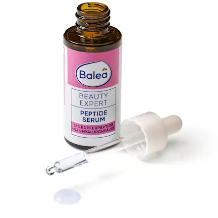 Balea Beauty Expert Peptide Serum bottle with dropper on a white background