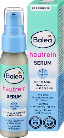 Balea Hautrein Serum bottle and packaging on a white background