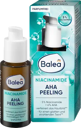Balea Niacinamide AHA Peeling with packaging on a white background