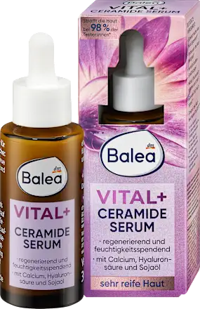 Balea Vital+ Ceramide Serum bottle and packaging on a white background